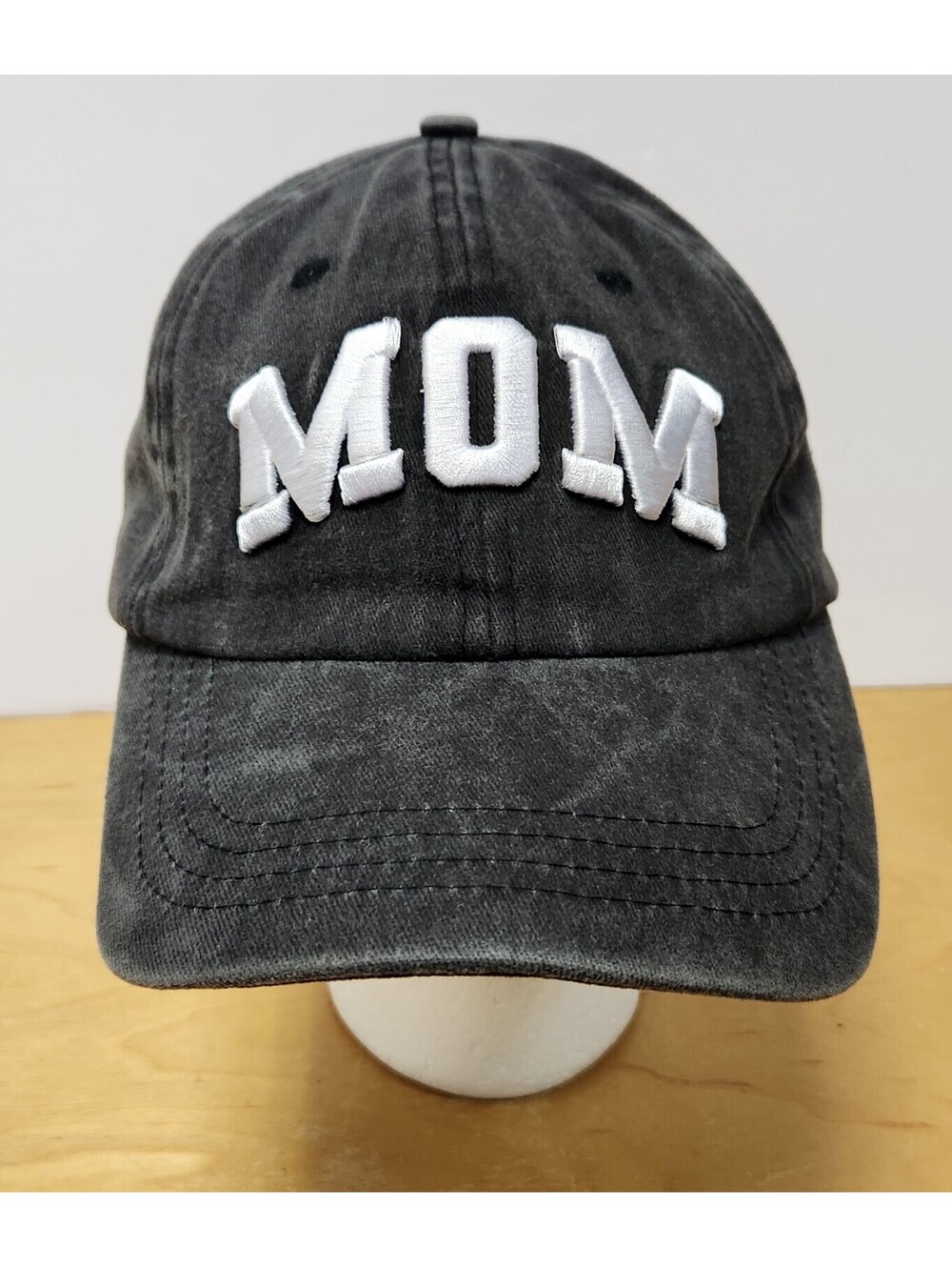 MOM Embroidered Baseball Hat Mineral Wash Charcoal Black Cotton Adjustable Cap